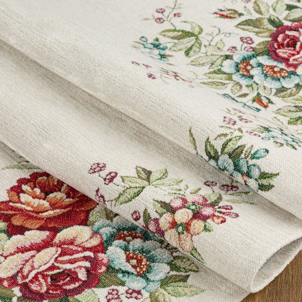 Obrus dekoracyjny gobelin 140x180 Eurofirany naturalny w kwiaty róże zdjęcie 4