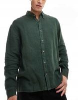 Koszula len z długim rękawem Abercrombie & Fitch w kolorze ciemnozielonym