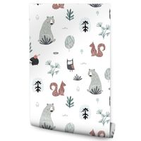 Tapeta Dziecięca MISIE Sowy Wiewiórki Jeże Drzewa