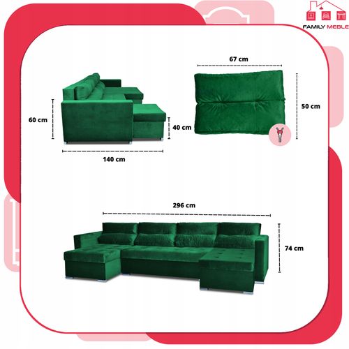 Narożnik Varius BIG rozkładany f spania pojemniki Family meble zieleń na Arena.pl