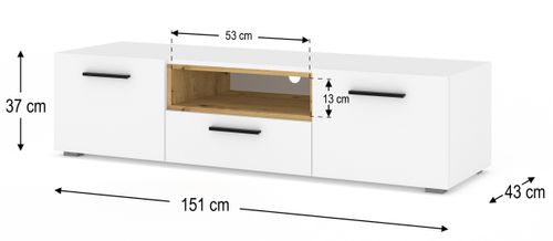 Szafka RTV komoda ANETTE 151 cm biała / dąb artisan na Arena.pl