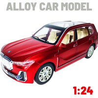 METALOWY MODEL SAMOCHODU BMW X7 Czerwony 1:24 DŹWIĘK LED NAPĘD PREZENT
