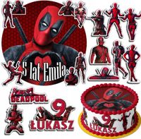 ZESTAW OPŁATEK NA TORT 30CM + 17 POSTACI - DEAD POOL + IMIĘ 24CM 26CM