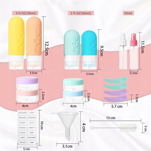 KOSMETYCZKA PODRÓŻNA POJEMNIKI DO SAMOLOTU BUTELKI ZESTAW 19 EL. Z SUWAKIEM na Arena.pl