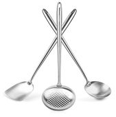 YOSUKATA Zestaw do Woka Łopatka Chochla Cedzak Stal Nierdzewna 43 cm