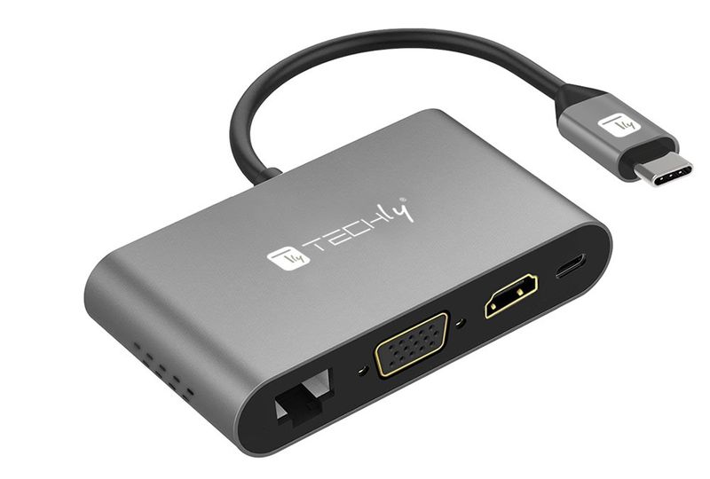 ADAPTER TECHLY USB-C MULTI HDMI/VGA/RJ45/USB-C PD/USB-A/MICROSD106169 zdjęcie 1
