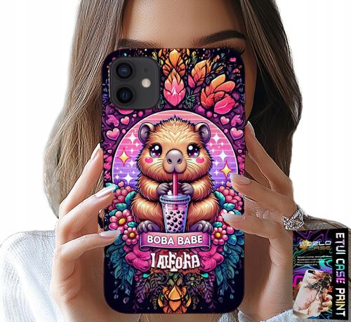 ETUI DO IPHONE 12 MINI - SŁODKA KAPIBARA Z SZEJKIEM, SUPER WZORY na Arena.pl