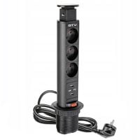 Przedłużacz gniazdo port GTV 3 x uziemienie schuko + 2 x USB uniwersal czarny