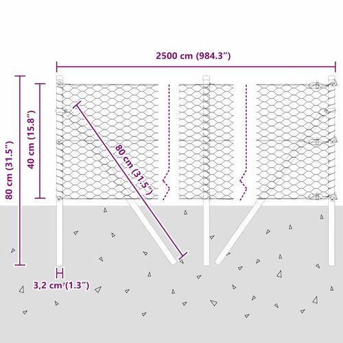 Ogrodzenie z słupkami Srebrny 0.4 x 25 m Stal pokryta PCV na Arena.pl