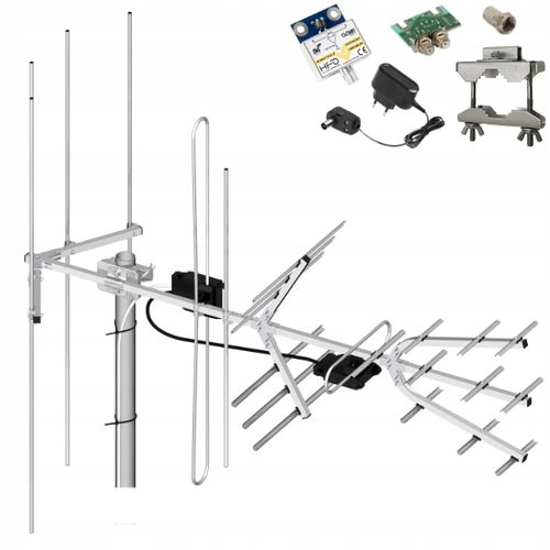 Antena TV UHF VHF Tri Digit Combo H/V DVB-T2 LNA-169 38dBi MUX-8 Dipol na Arena.pl