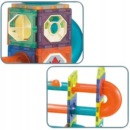 KLOCKI MAGNETYCZNE ŚWIECĄCE STEM 75 ELEMENTÓW TOR KULKOWY LED3+ MAGNA TILES na Arena.pl