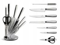 NOŻE Na Stojaku Zestaw NOŻY Komplet OSTRZAŁKA Nożyce 966