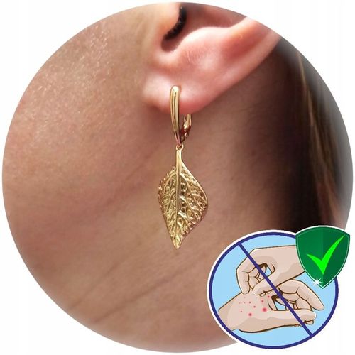 Złote kolczyki wiszące liście eleganckie pozłacane antyalergiczne na Arena.pl