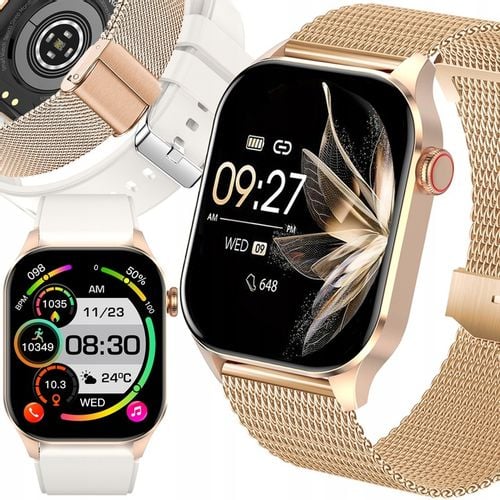 SMARTWATCH DAMSKI POMIAR GLUKOZY CIŚNIENIE KROKI MENU PL ROZMOWY 2 PASKI na Arena.pl