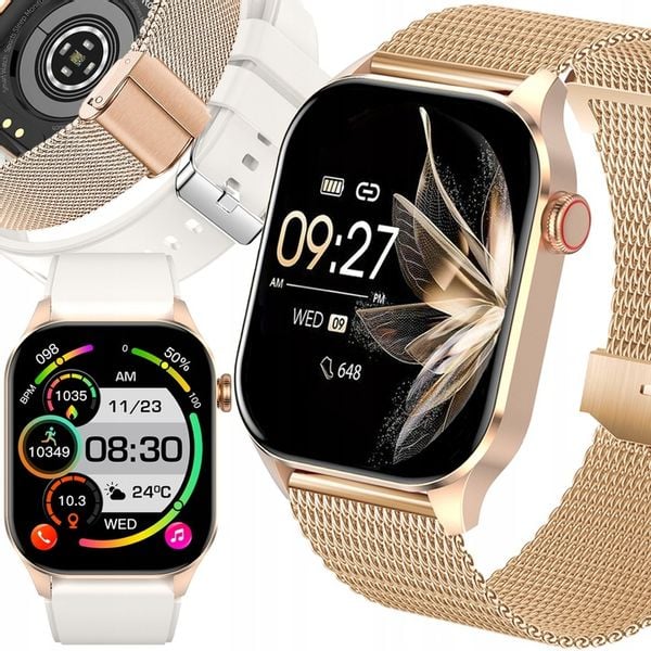 SMARTWATCH DAMSKI POMIAR GLUKOZY CIŚNIENIE KROKI MENU PL ROZMOWY 2 PASKI zdjęcie 1
