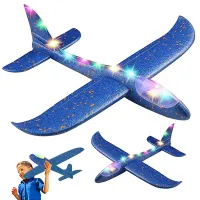 Samolot styropianowy styropianu 47cm świecący led szybowiec rzutka duży — Niebieski