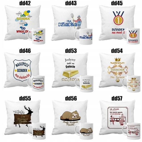 Zestaw 2 poduszki 2 kubki z nadrukiem prezent Dzień Dziadka i Babci wzory na Arena.pl