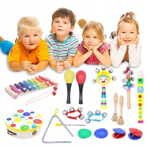 DREWNIANY ZESTAW INSTRUMENTY DLA DZIECI EDUKACYJNE FLET CYMBAŁKI PREZENT na Arena.pl