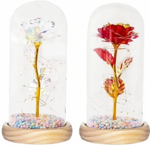 WIECZNA RÓŻA W SZKLE ŚWIECĄCA LED PREZENT PUDEŁKO NA WALENTYNKI DZIEŃ BABCI na Arena.pl