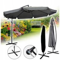 PARASOL OGRODOWY IKAR-BL-GR SZARY SKŁADANY Z WYSIĘGNIKIEM + POKROWIEC