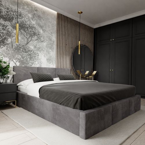 ŁÓŻKO TAPICEROWANE 160x200 ŁÓŻKO PODWÓJNE Z POJEMNIKIEM GRAFITOWE na Arena.pl