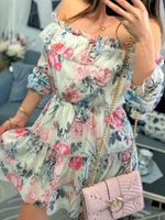 Sukienka hiszpanka z falbankami w kwiaty Haia ecru