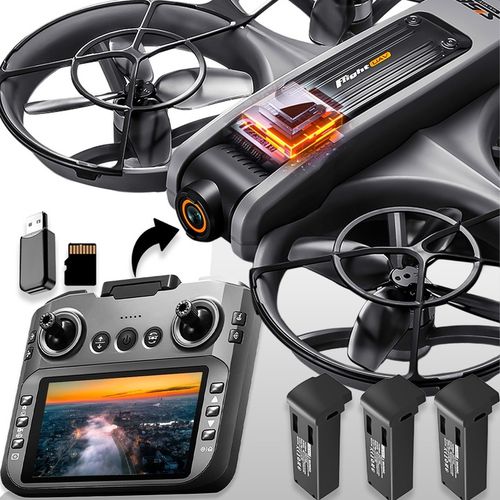 DRON KONTROLER Z LCD 2 kamery SILNIK BEZSZCZOTKOWY ZABAWKA 135G WIFI 3x AKU na Arena.pl