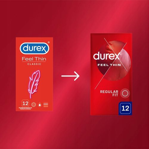 DUREX Feel Thin Classic Ultra Cienkie Prezerwatywy 12 sztuk Dopasowane na Arena.pl