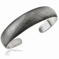 ELEGANCKA OKSYDOWANA SZEROKA SZTYWNA SREBRNA PRĄŻKOWANA BRANSOLETA 10MM