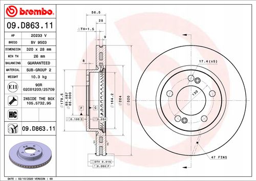 TARCZA HAM PRZOD 320X28 V BREMBO na Arena.pl