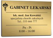 nadruk UV TABLICZKA złota 30x20 GABINET LEKARSKI nazwisko godziny otwarcia