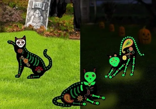 ZESTAW 5 fluorescencyjnych przerażających kotów święcace w ciemności +kotwy zdjęcie 2