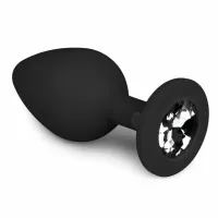 easytoys diamond plug medium czarny z kryształem, silikonowy