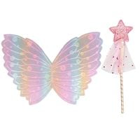 Opalizujące skrzydła i różdżka tęczowa wróżka zestaw urodziny karnawał przebranie