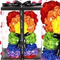 MIŚ Z RÓŻ 30cm TĘCZOWY PUDEŁKO BUKIET RÓŻ KWIATÓW WALENTYNKI PREZENT+20LED