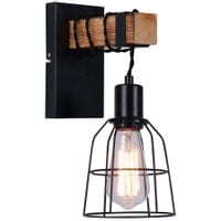 Kinkiet LAMPA ścienna PONTE WL-4290-1-L Italux metalowa OPRAWA druciana klatka industrialna drewno czarna