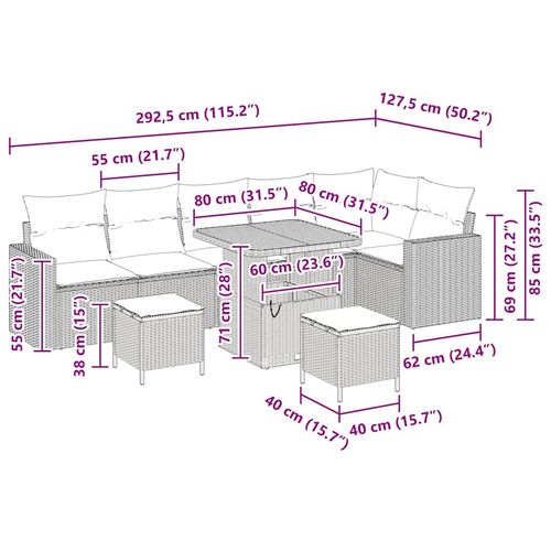 Zestaw Sof na Ogród 9 pcs Beżowy polirattan na Arena.pl