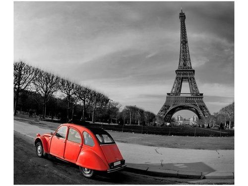 60X50CM CZERWONE AUTO WIEŻY EIFFLA OBRAZ ŚCIAN DREWNIANE na Arena.pl