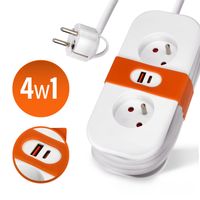 Przedłużacz z PŁASKĄ WTYCZKĄ 2 gniazda 1,4m Biały Listwa z Uziem. + 2x USB