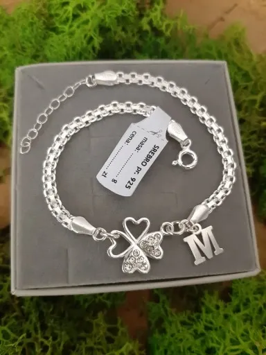 Srebrna bransoletka koniczynka LITERKA PUDEŁKO 925 zdjęcie 2