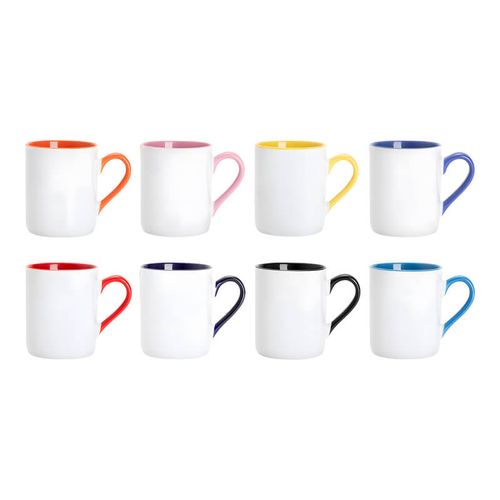 Biały kubek z Twoim nadrukiem czarne wnętrze i ucho na Arena.pl