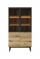 LASKI LANG Witryna wysoka 100x40x188 cm z LED czarny + dąb