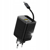 Ładowarka sieciowa USB-A USB-C GaN 67W z kablem zwijanym USB-C PD QC - czar