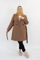 Brązowy Długi Zimowy Płaszcz Damski Dwurzędowy 2XL