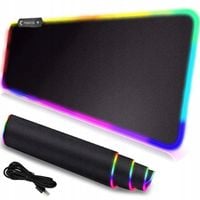 DUŻA PODKŁADKA POD MYSZKĘ GAMINGOWA NA BIURKO LED RGB PODŚWIETLANA CZARNA