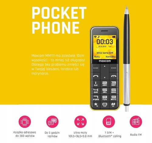 Telefon komórkowy Maxcom MM111 Słuchawka Bluetooth na Arena.pl