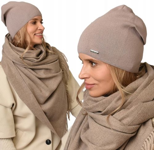 Jesienna CZAPKA damska nakrycie głowy polski producent latte gładka V3 na Arena.pl