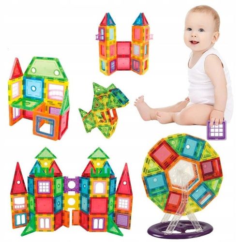 DUŻE KLOCKI MAGNETYCZNE KONSTRUKCYJNE 3D PANELE MAGNETIC TILES 106 elem. A na Arena.pl