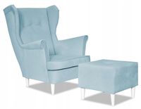 Fotel uszak ARI z podnóżkiem skandynawski  błękit zgaszony