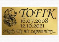 GRAWEROWANA Tablica nagrobna nagrobkowa dla zwierząt psa złota 20x10 cm